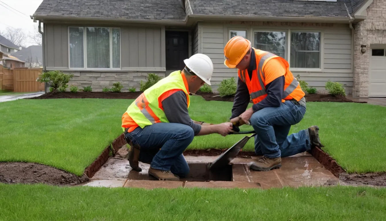 Sewer line repair work in a residential yard in Atlanta, the Atlanta area